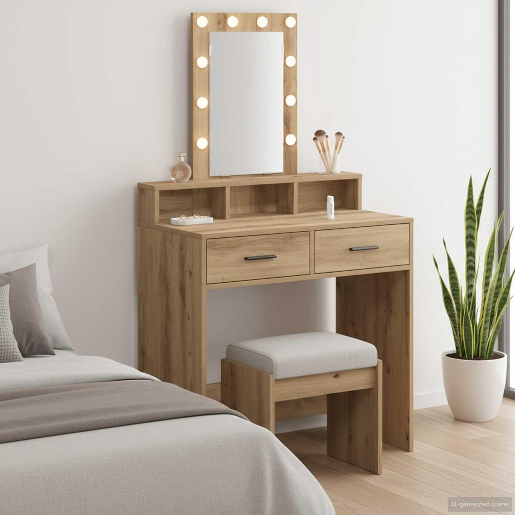 "im Sonderangebot"Schminktisch - modernes Design - Kosmetiktisch/Frisiertisch mit Speicher Braun 79x41x140cm Holzwerkstoff DE254100 - Schminktische