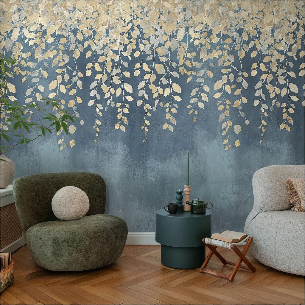 A.S. Creation Fototapete 8.80 x 0.53 m Livingwalls Florale Tapete Blau 791442 Natur CosmoLiving by Cosmopolitan