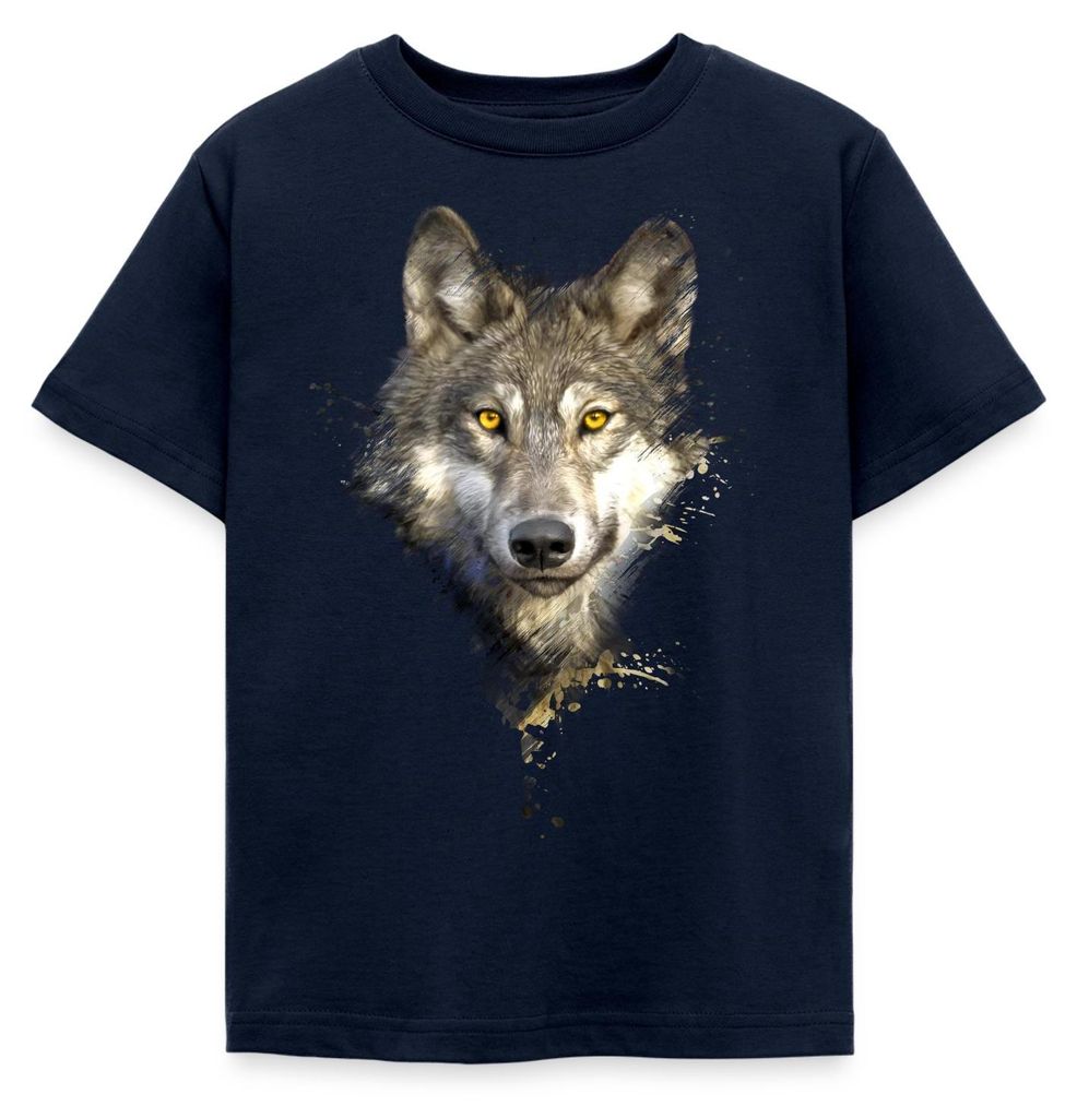 Spreadshirt Wolf Motiv Einsamer Wolf Husky Outdoor Geschenk Kinder T-Shirt, 98/104 (3-4 Jahre), Navy
