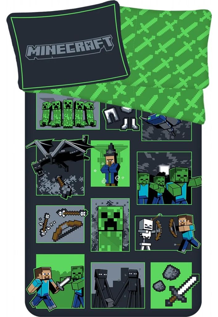 Juego de sábanas de Minecraft: algodón suave, color /verde, Imagen del producto 