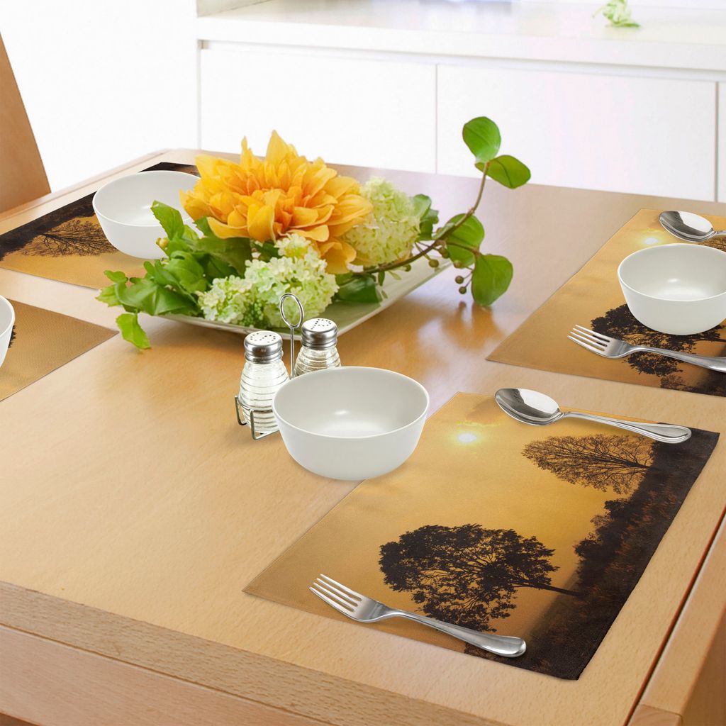 ABAKUHAUS Baum Platzmatten, Wüstenbaum am Sonnenuntergang Sunny Hot Summer Day Safari Horizont Landschaft Bild drucken, Tiscjdeco aus Farbfesten S...