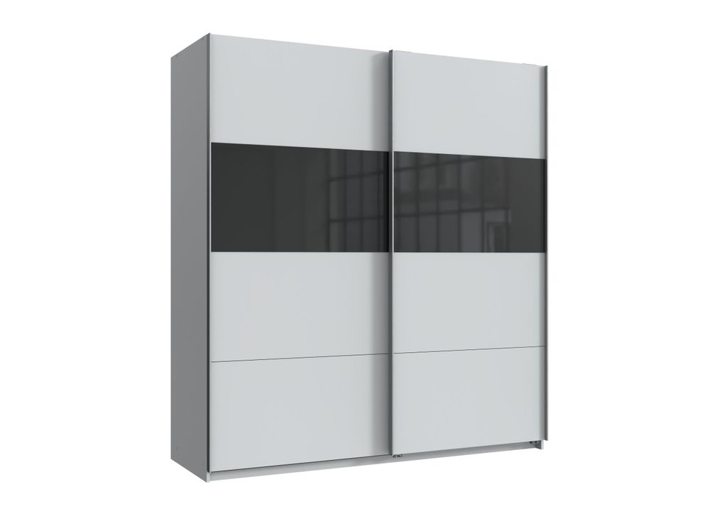 Kleiderschrank Bramfeld in Weiß mit Glas Schwarz – Schwebetürenschrank in 180cm Breite