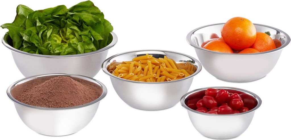 Relaxdays Rührschüssel Set, 5-teilig, Edelstahl, Produktbild 
