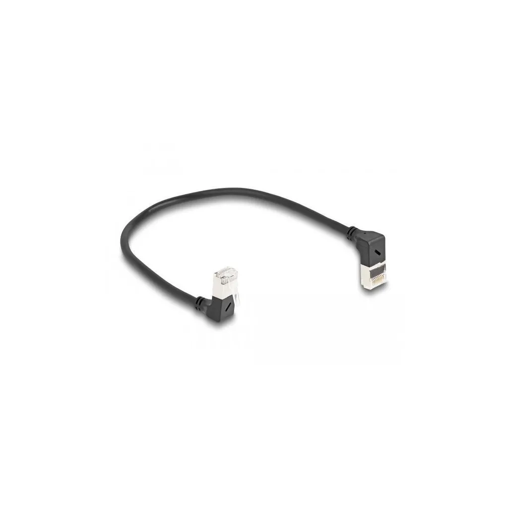 Cordon de Brassage RJ45 Cat.6A S/FTP Slim Coudé Delock 90° 25cm Noir