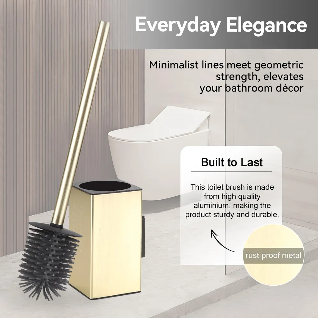 Brosse WC dorée inoxydable 304 avec tête ABS remplaçable et design