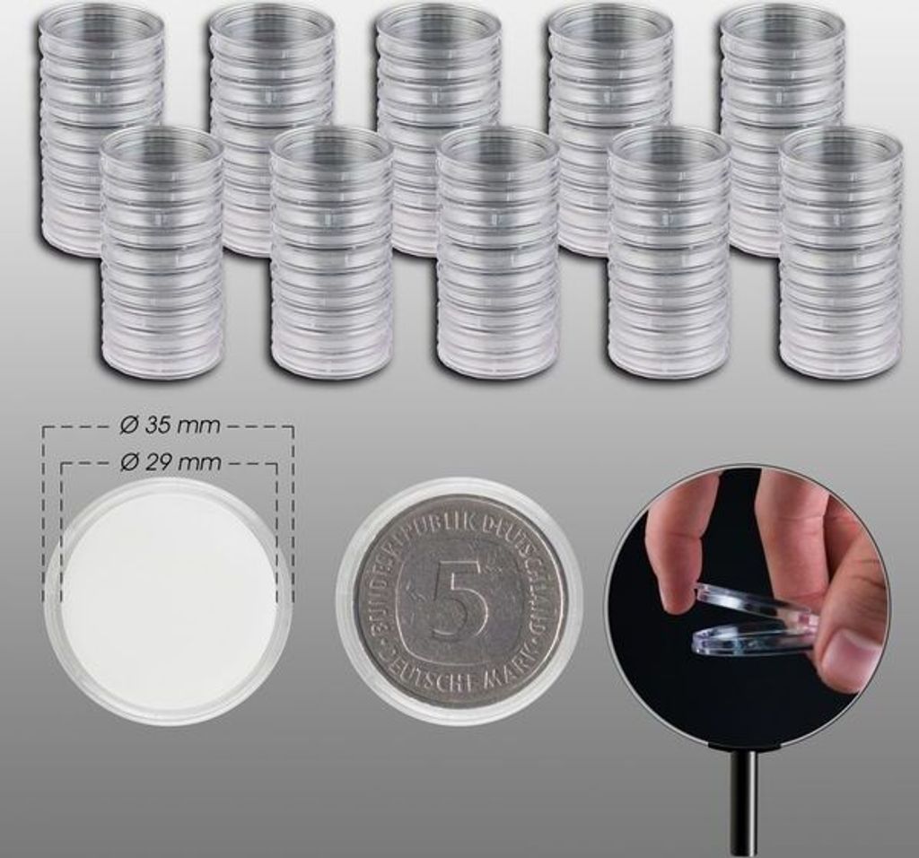Prophila Collection 100 Münzkapseln Innendurchmesser 29 mm z.B. für 10-Euro-Polymer-Münzen (2019 ff), 5 DM- 5 Mark DDR