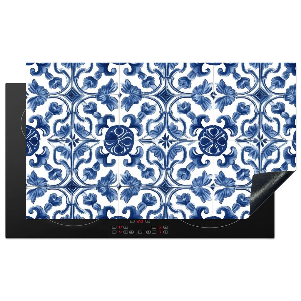 KitchenYeah Herdabdeckplatte Delfter Blau - Kunst - Niederländisch - Fliese , 90x52cm, Küche Deko, Glaskeramikkochfeld Herdabdeckung, Abdeckpla...