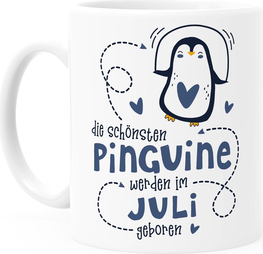 Kaffeetasse Die Schönsten Pinguine werden im Juli geboren Geschenk zum Geburtstag SpecialMe weiß - navy Keramik-Tasse