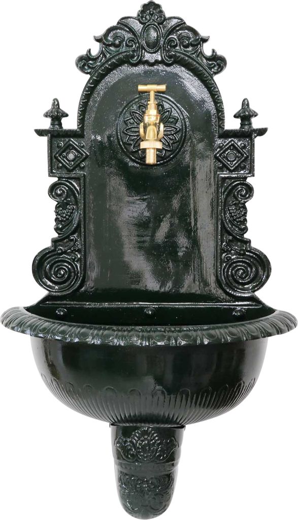 Brunnen 72cm Wandbrunnen grün Alu Waschbecken im Nostalgie Antik-Stil