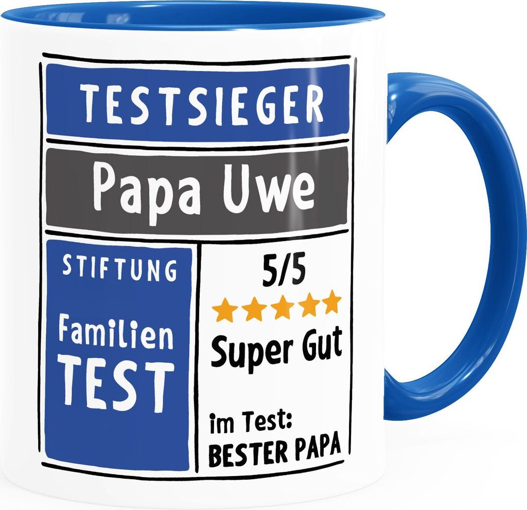 Tasse bester Papa/beste Mama pesonalisierbar mit Namen Bewertung 5 Sterne SpecialMe blau inner-royal Keramik-Tasse