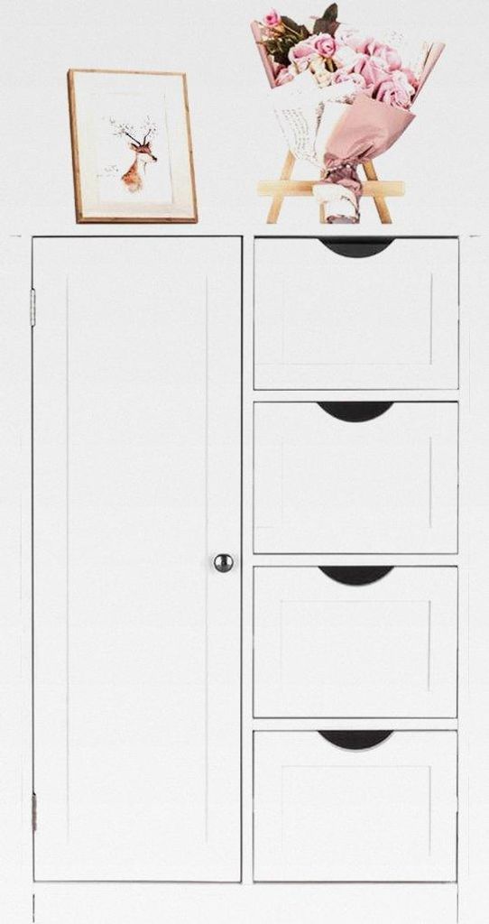 Badezimmerschrank, Badschrank, Schlichter Beistellschrank, Kommode, mit 4 Schubladen, Verstellbare Ablage, 56 x 30 x 82 cm
