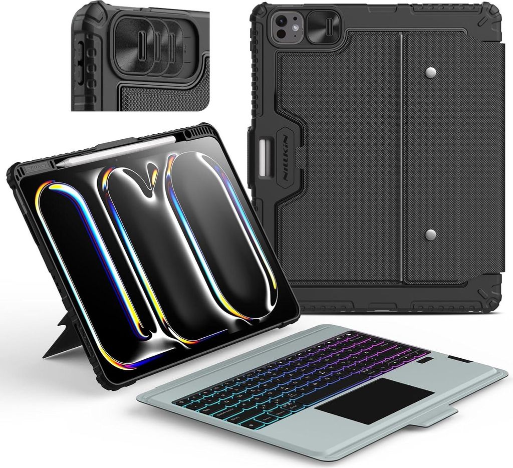 Hülle mit Tastatur für iPad Pro 13 M4 2024 Nillkin Magic Trackpad schwarz