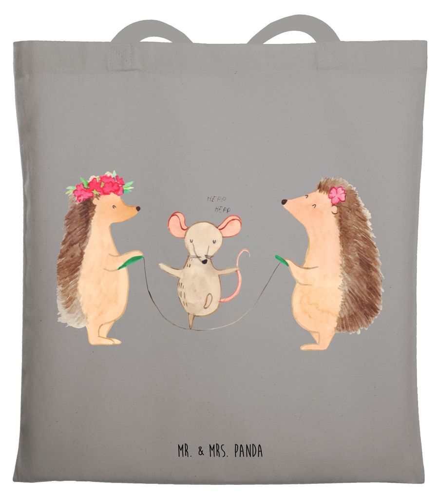 Mr. & Mrs. Panda Tragetasche Igel Seilhüpfen - Light Grey - Geschenk, dokumententasche, Kinder, Jutetasche, Shopping Tasche, Maus, Tote Bag, Seils...