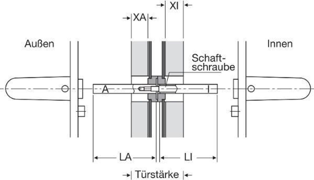 Drückerstift geteilt, 140 mm, VK abgesetzt von 9 auf 8 mm, un, CrVI frei
