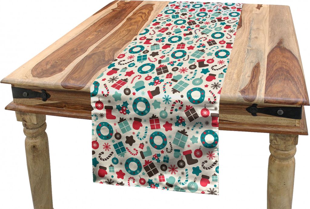 ABAKUHAUS Weihnachten Tischläufer, Retro New Year Party, Esszimmer Küche Rechteckiger Dekorativer Tischläufer, 40 x 180 cm, Dunkelbraun Dunkel C...