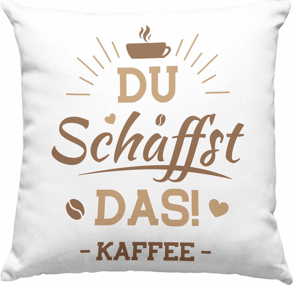 Trendation - Lustiger Spruch Kaffeetrinker Kaffeeliebhaber Kaffee Spruch Deko-Kissen mit Füllung 40x40 für Büro Arbeit Du Schaffst das (Blau)