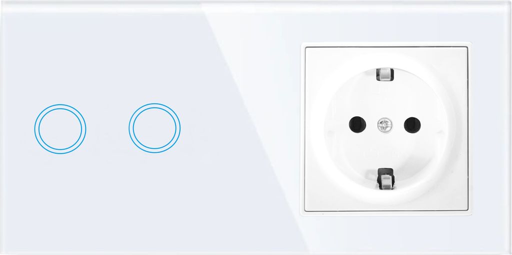 Touchschalter Panel 2+dose Glas weiß Qtouch Wandschalter ohne Modul Schuko Steckdose