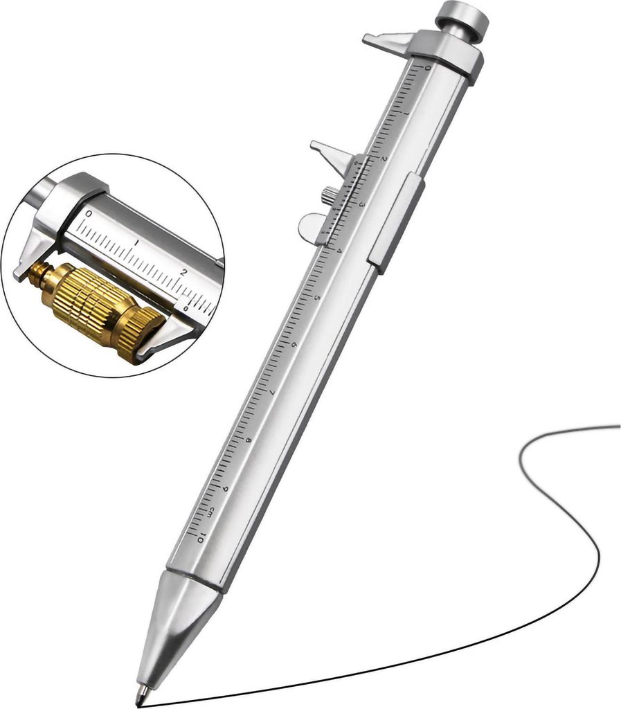 Kugelschreiber mit Messschieber, Kunststoff, 0šC100 mm, Multifunktionsstift mit Nachfüllmine, Schwarz