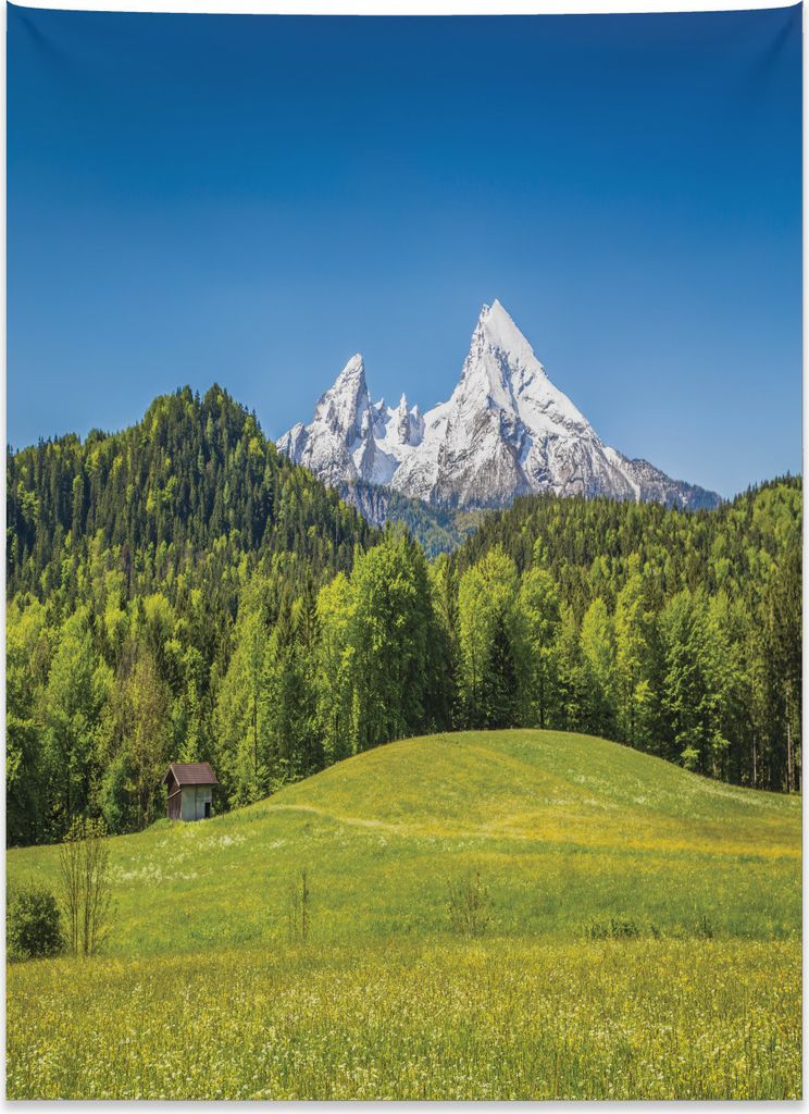 Abakuhaus Landschaft Wandteppich, Bayerisches Alpendorf aus Weiches Mikrofaser Stoff Kein Verblassen Klare Farben Waschbar, 110 x 150 cm, Farngrün...