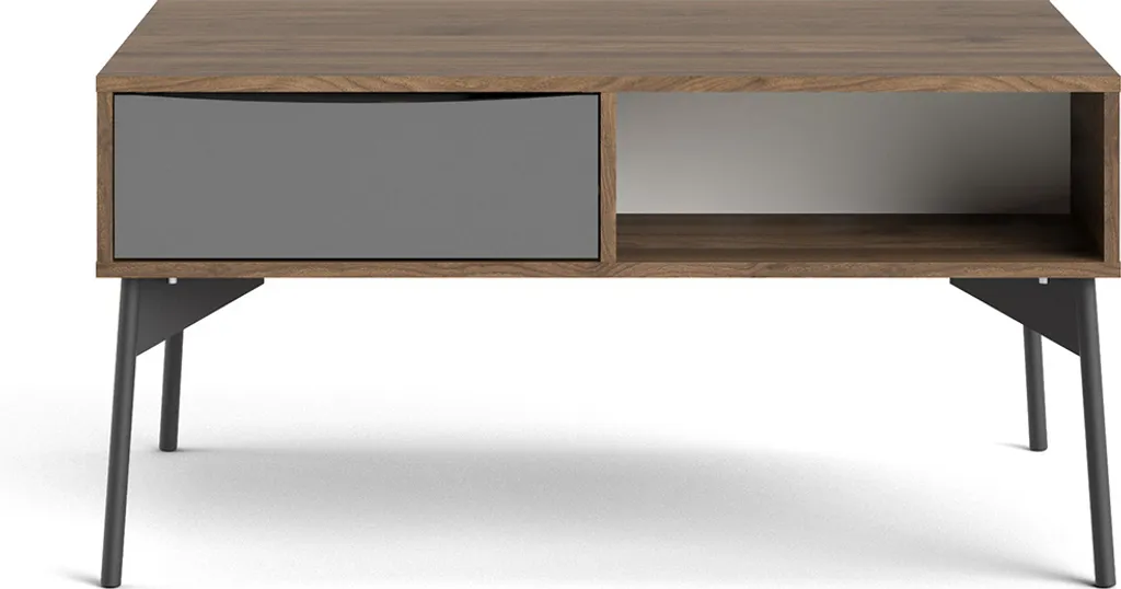 Elly Table basse avec 1 tiroir et 3 tablettes de rangement marron gris
