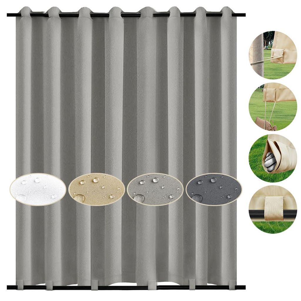 1 Stück Grau Outdoor Vorhang Mit ösen Oben Und Unten Wetterfest Wasserdicht Verdunkelungsvorhang Outdoorvorhänge Blickdicht Vorhänge Gardinen F...