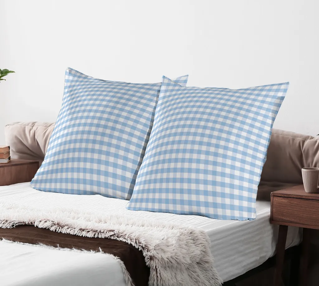 Set Federe Retrò 80x80 Gingham Azzurro - Look Shabby Chic ABAKUHAUS
