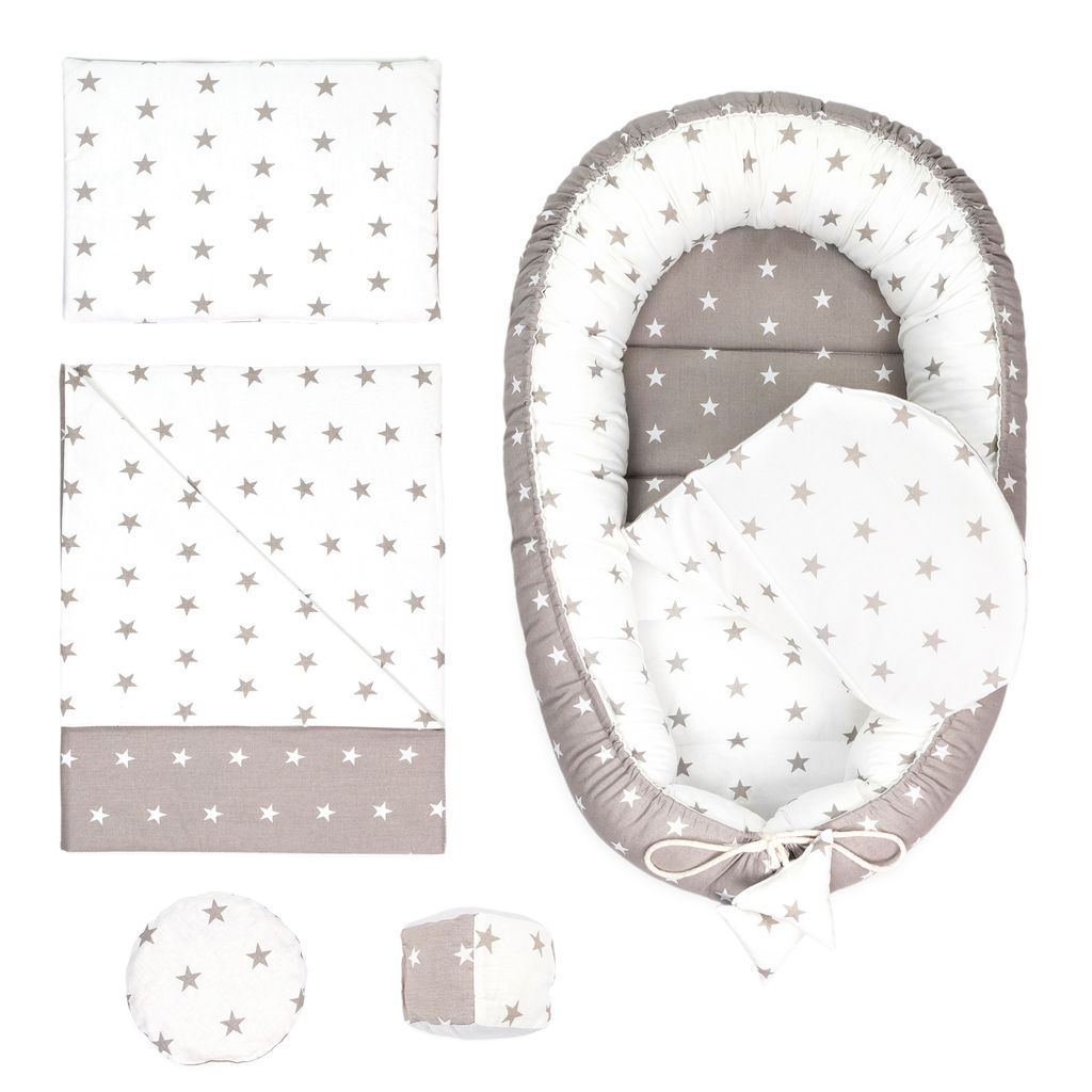 Babynestchen Neugeborene Baby Nestchen Bett Set 5-Teilig Kokon Baumwolle Grau 