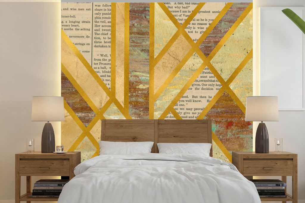 MuchoWow Fototapete für Wohnzimmer oder Schlafzimmer Wandtapete Vinyl Motivtapete Vintage - Marmor - Gold - 300x300 cm - Wanddekoration