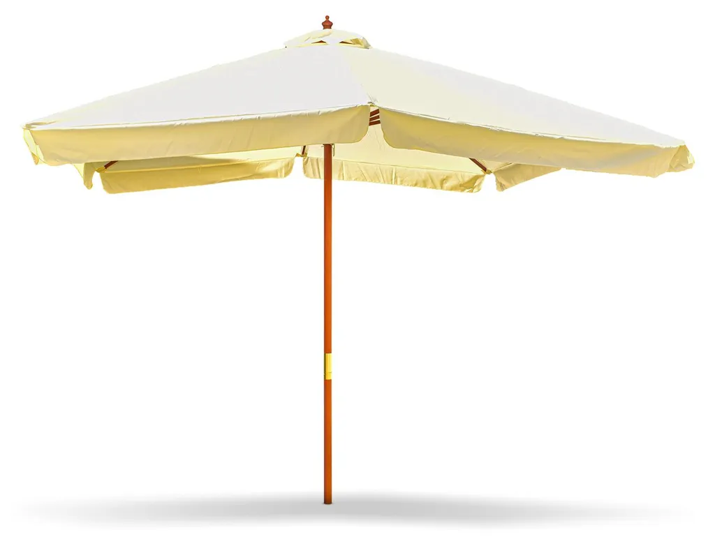 Parasol bois naturel 3x3m avec mât 48mm et toile écru bordure 50mm