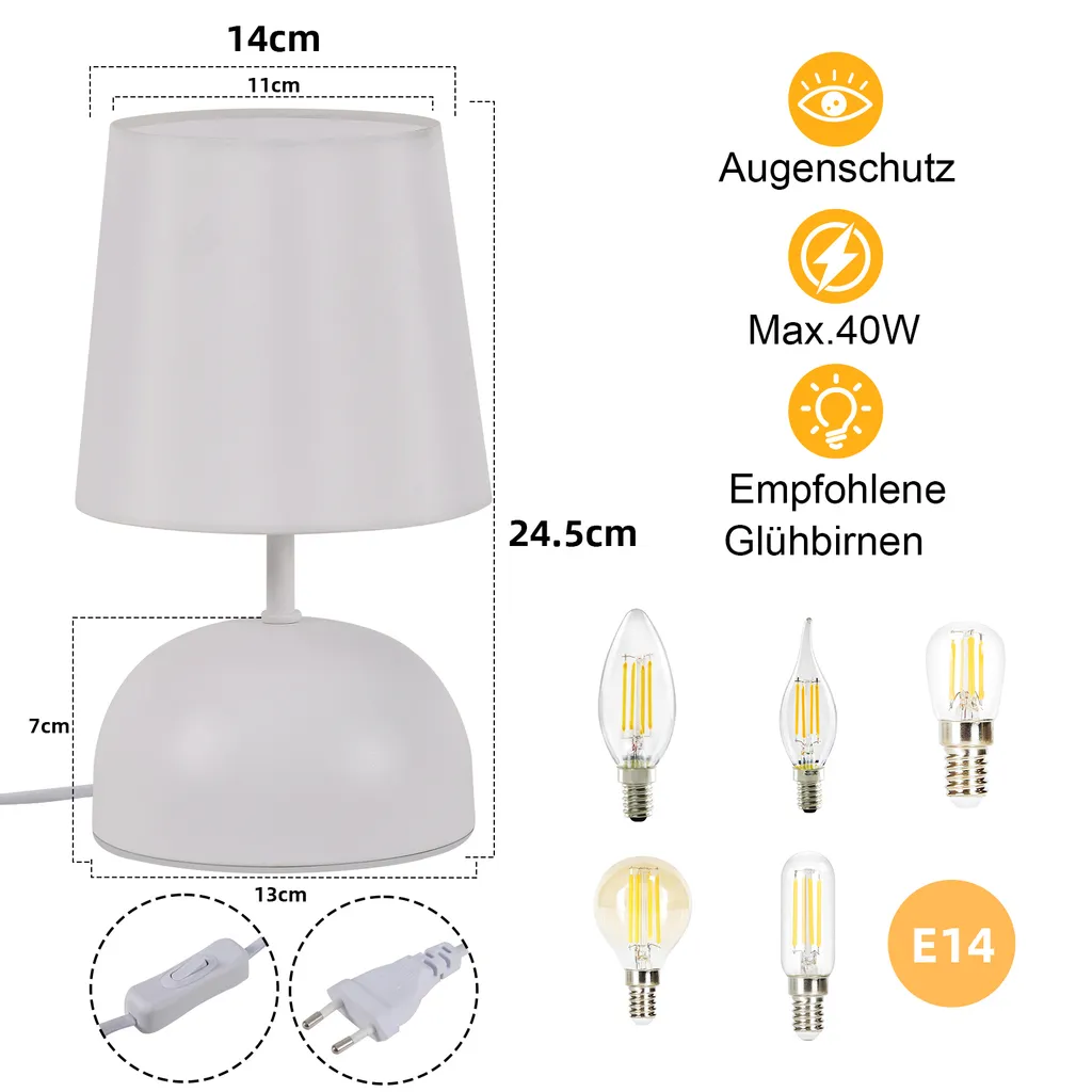 ZMH lampada da comodino lampada da tavolo con cavo - lampada da tavolo bianco tessuto lampada da notte moderna camera da letto lampada da letto design piccola lampada da tavolo per soggiorno ufficio tavolo da letto finestra hotel - 4