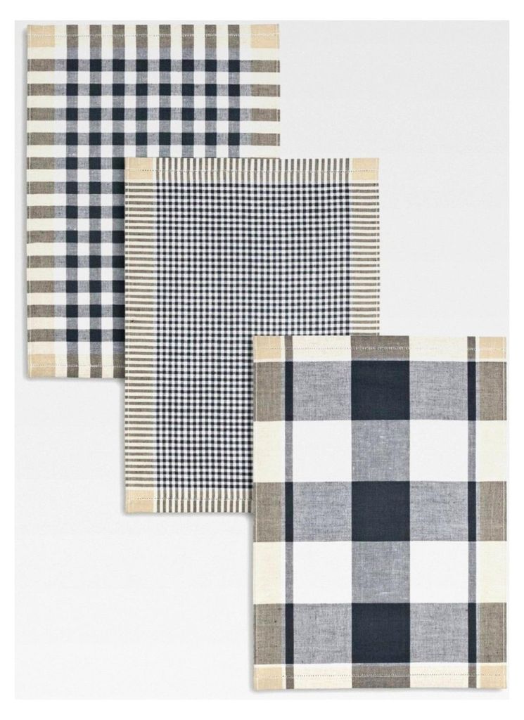 3er Pack Jacquard Geschirrtücher, Halbleinen, Karo sortiert, anthrazit-schwarz-beige, 50x70cm