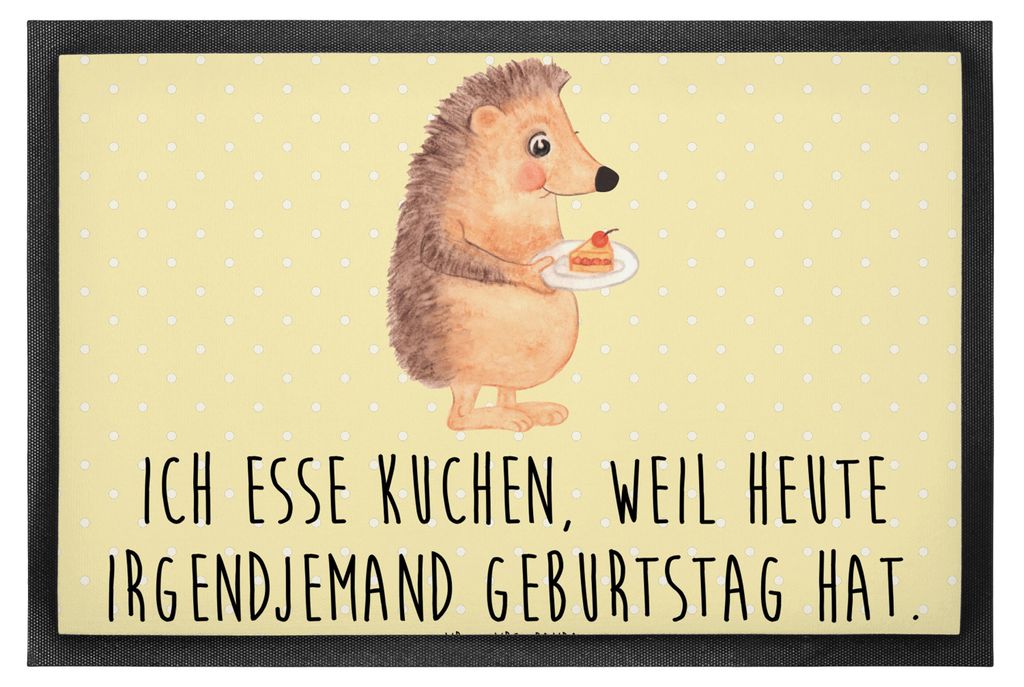 Mr. & Mrs. Panda Schmutzfangmatte Igel Kuchenstück 50 x 75 cm - Gelb Pastell - Geschenk, Sauberlaufmatte, Lustige Sprüche, Fussmatte, Kuchen Back...