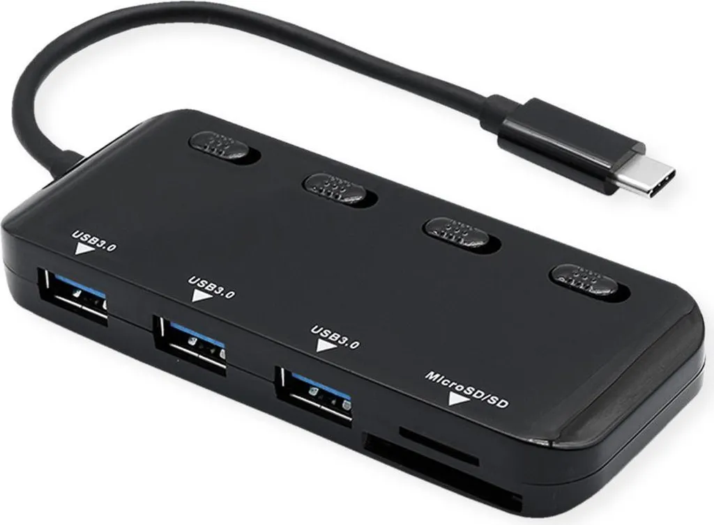 ROLINE Hub USB 3.2 Gen1 Tipo C con Interruttori e Lettore Schede (14.02.5059)