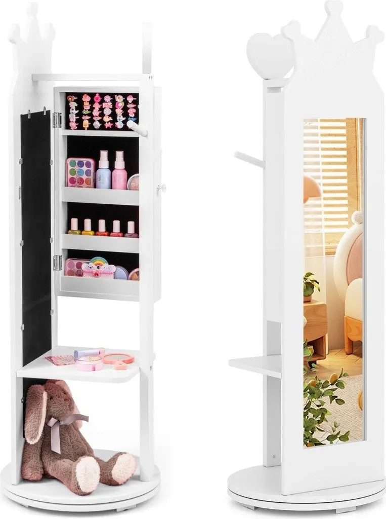 Armadietto Gioielli Bambini 4 in 1 Bianco - Specchio Girevole 360° - 1
