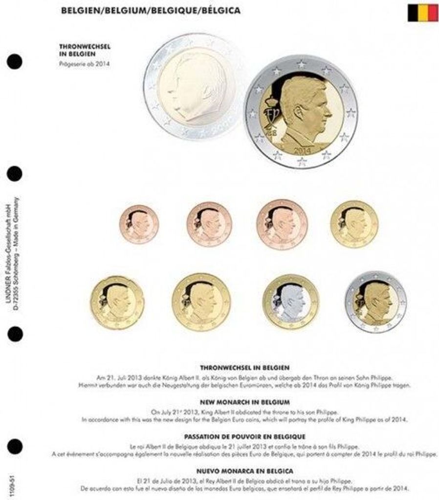 Lindner 1109-51 Vordruckblatt EURO-Kursmünzen-Sätze: Thronwechsel in Belgien