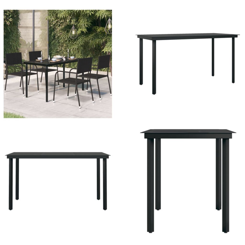 vidaXL Garten Esstisch Schwarz 140x70x74 cm Stahl und Glas - Garten-Esstisch - Garten-Esstische - Outdoor Esstisch - Terrassentisch
