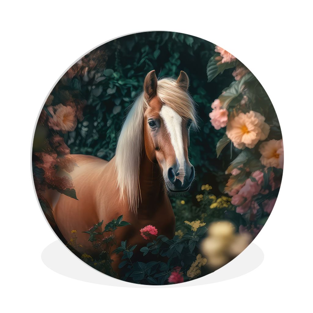 MuchoWow Rundes Wandbild - Runde Bilder Pferd - Natur - Blumen - Wald - Tiere Ø 90 cm Kreis Wanddekoration Kunststoff - Wandkreis - Wandschmuck ...