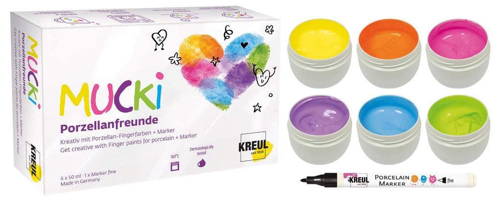Prstové barvy na porcelán "MUCKI", sada, 6 x 50 ml, fix, Obrázek produktu 