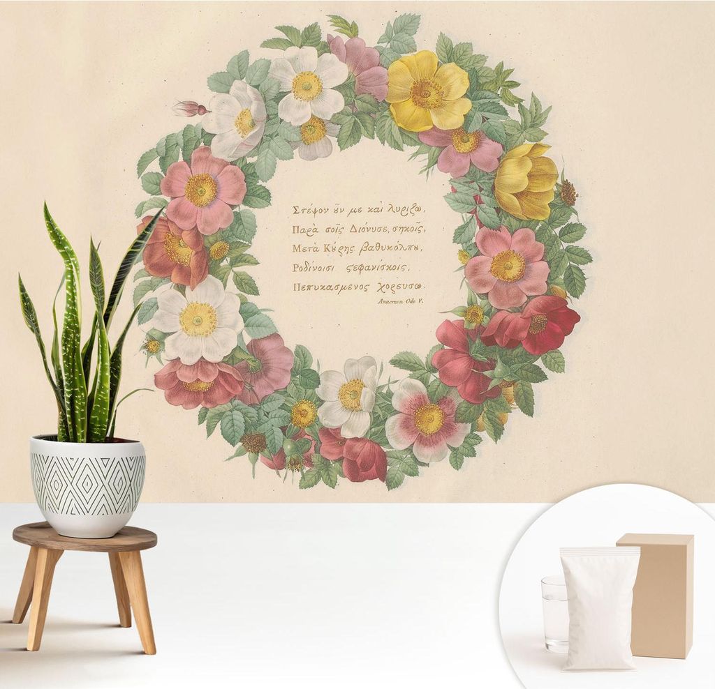 Fototapete - 208x146 cm - Tapete - Wandtapete - Wandbilder - Dekofolie - Tapete Folie - Wand - Dekoration - Wohnzimmer - Blumenkranz