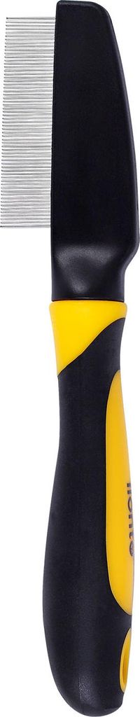 lionto Hundekamm Edelstahl, feiner Flohkamm zur Fellpflege, entfernt Parasiten & lose Haare, sanft & hautfreundlich, gelb/schwarz