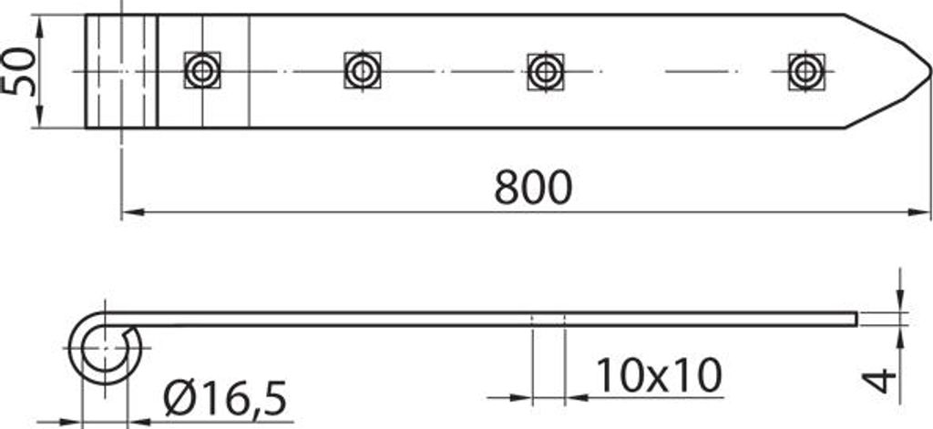 Verstärktes Scharnierband 800/50 mm, schwarz, ohne Haken, Durchmesser 16 mm