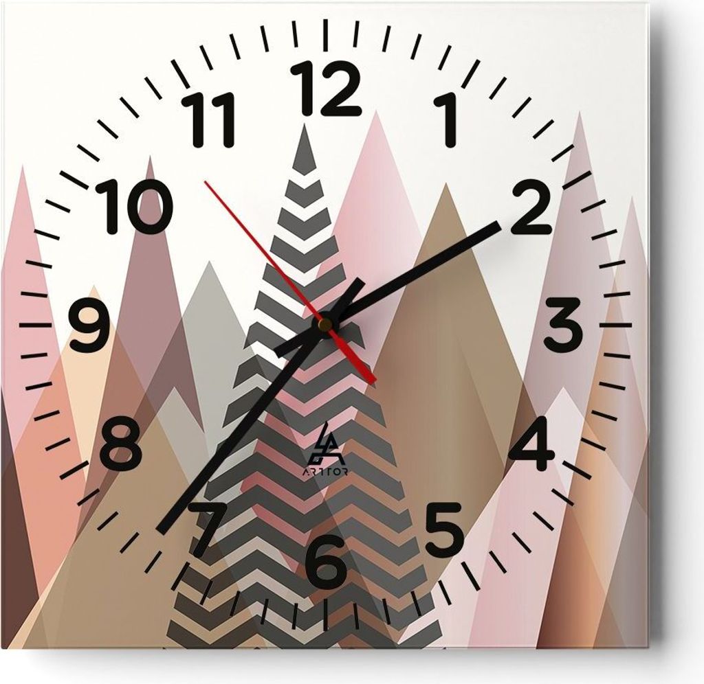 Wanduhr - Quadrat - Glasuhr - Berge Dreiecke Abstraktion - 30x30cm - Schleichendes Uhrwerk - Lautlos - zum Aufhängen bereit - Dekoration Modern - ...