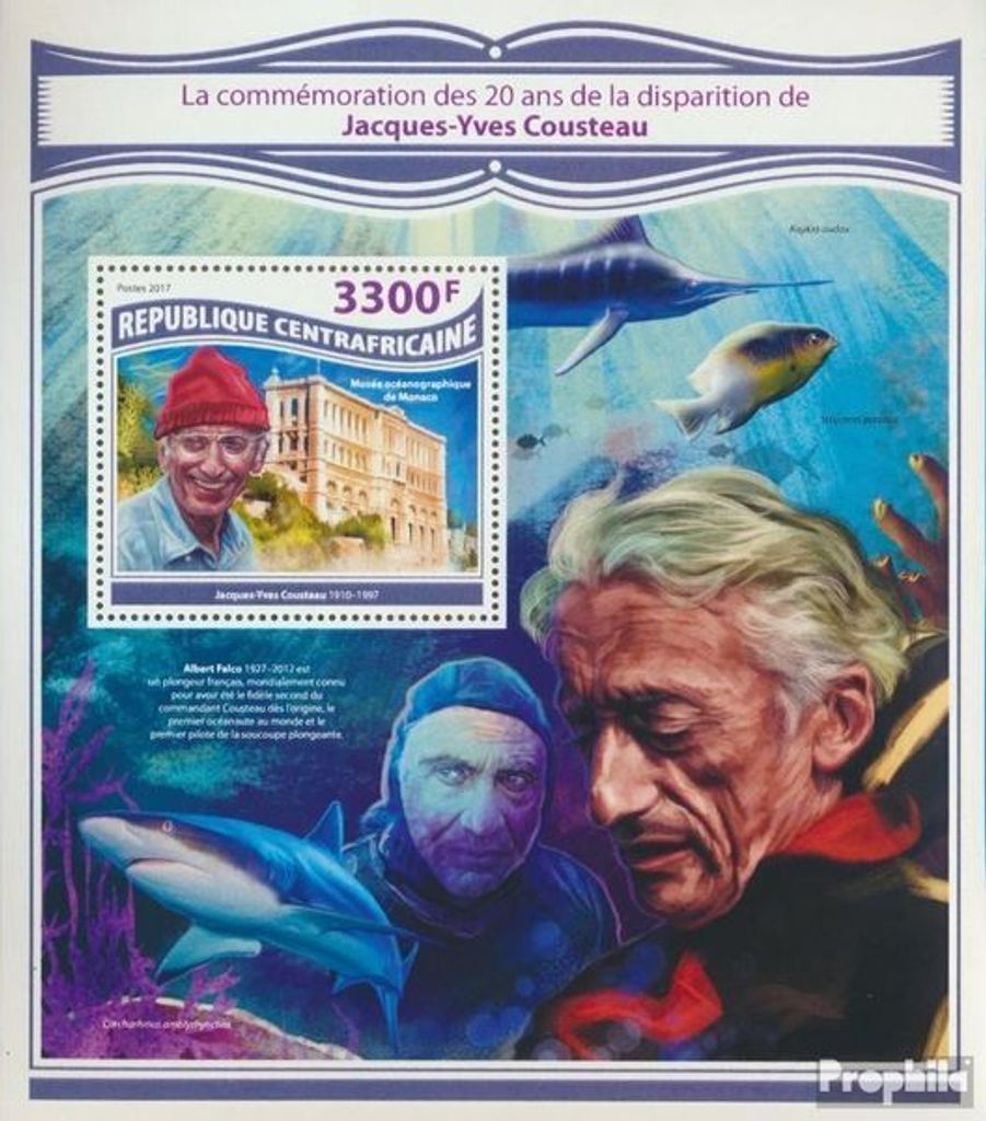 Briefmarken Zentralafrikanische Republik 2017 Mi Block 1688 (kompl. Ausgabe) postfrisch Jacques-Yves Cousteau