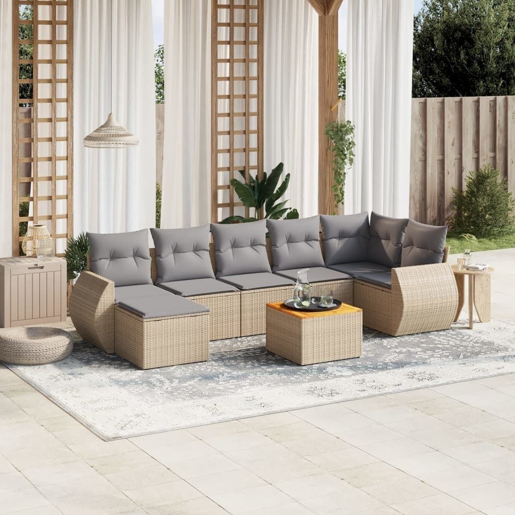 Maison Exclusive - 8-tlg. Garten-Sofagarnitur mit Kissen Beige Poly Rattan