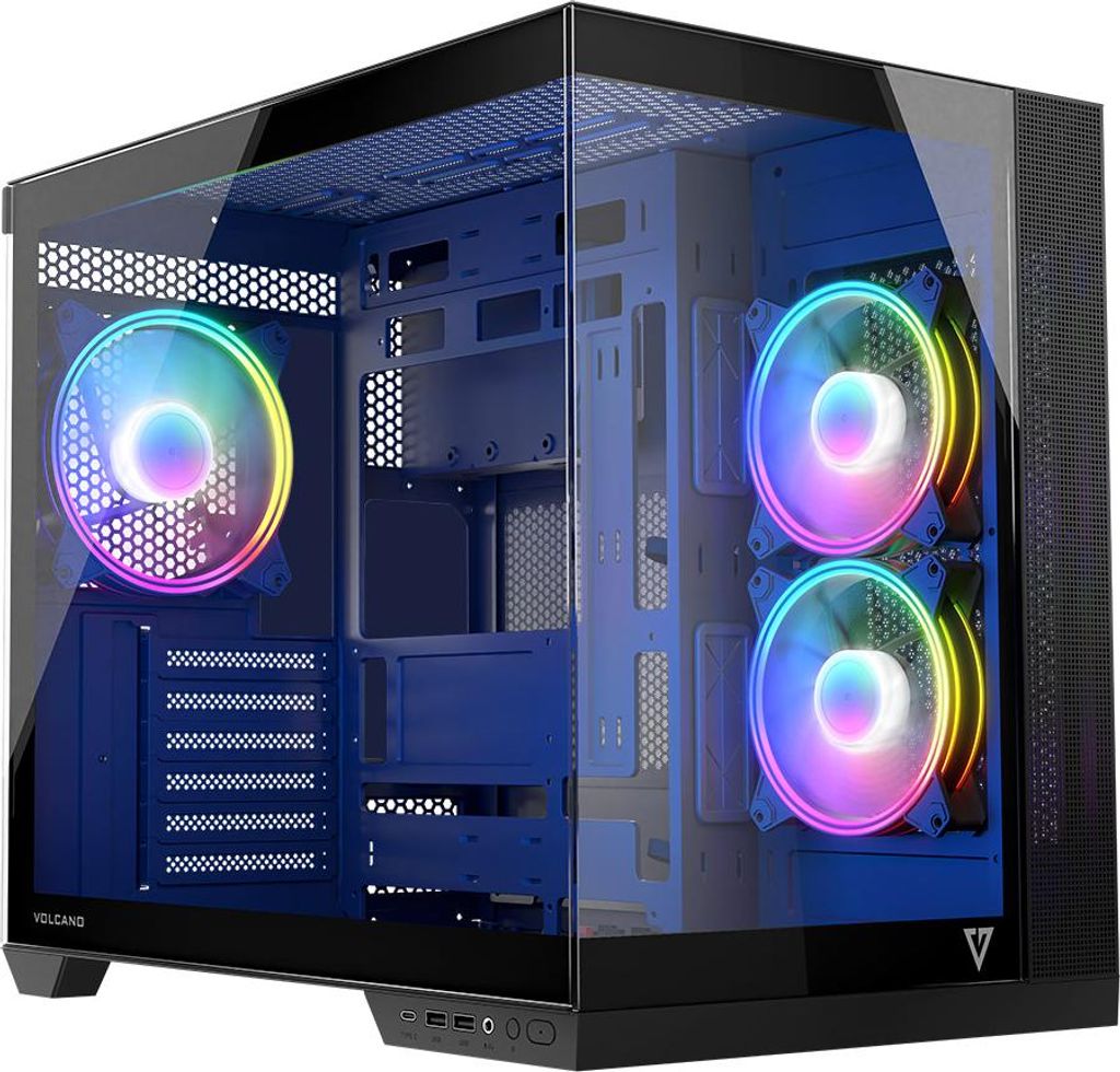 MODECOM VOLCANO PANORAMA 3F Grau PC Gehäuse ATX Midi Tower | Gaming Computergehäuse mit 3 ARGB-Lüfter | ARGB-Controller | Platz für 400 mm GPU ...