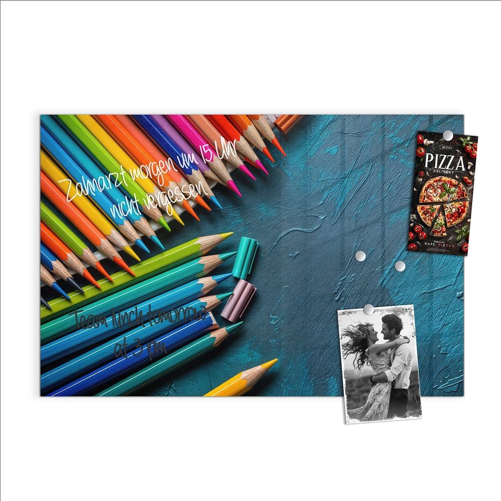 Magnettafel 90x60cm Pinnwand Whiteboard beschreibbar - Buntstifte auf Holz