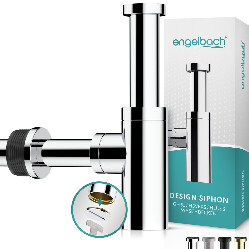 Engelbach Design Siphon für Waschbecken & Waschtisch - Mit Reinigungsöffnung & Anleitung - Chrom