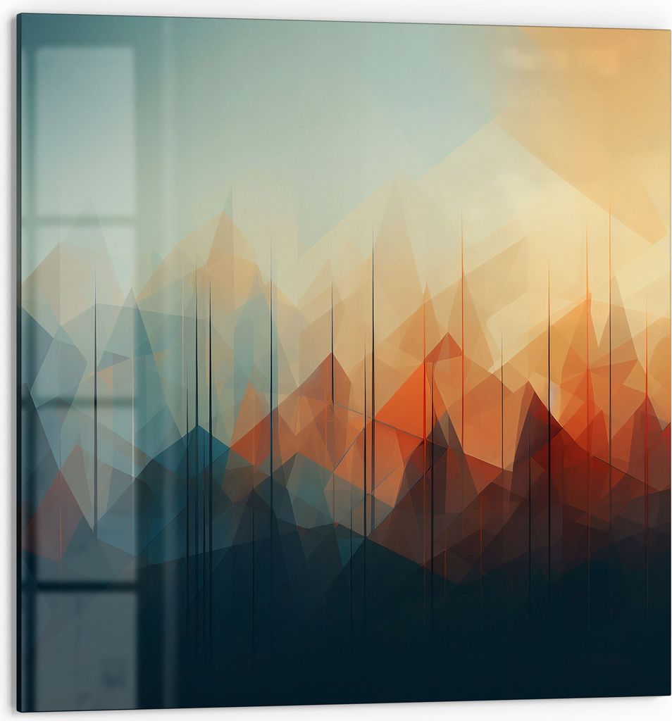 DEQORI Küchenrückwand Glas 60x60 cm 'Digitale Gebirgsidylle' Spritzschutz Bad Rückwand Küche