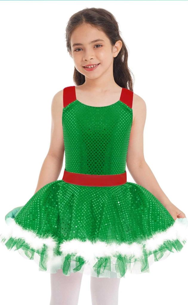 Festliches Weihnachtskleid für Mädchen, Gr. 176 Cm – Ärmelloses Paillettenkleid mit Tutu-Rock – Perfekt für Weihnachten, Party & Cosplay