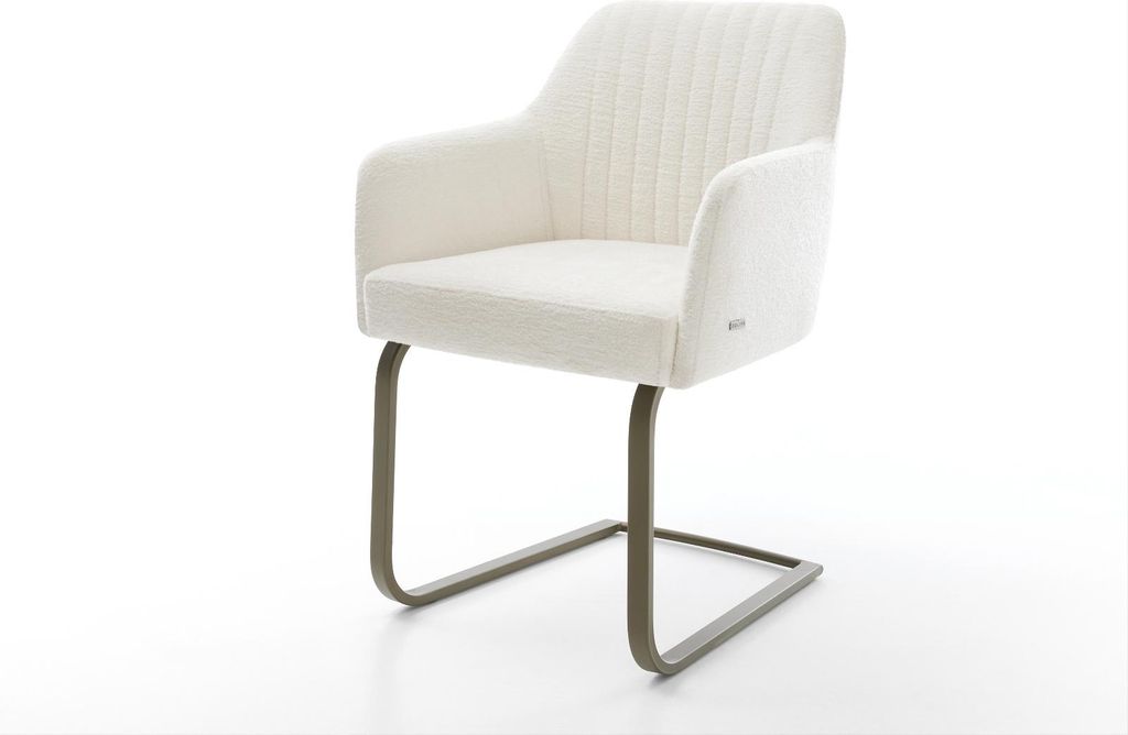 DELIFE Freischwinger Greg-Flex Bouclé Soft Beige Freischwinger flach Effektfinish Titan Taschenfederkern